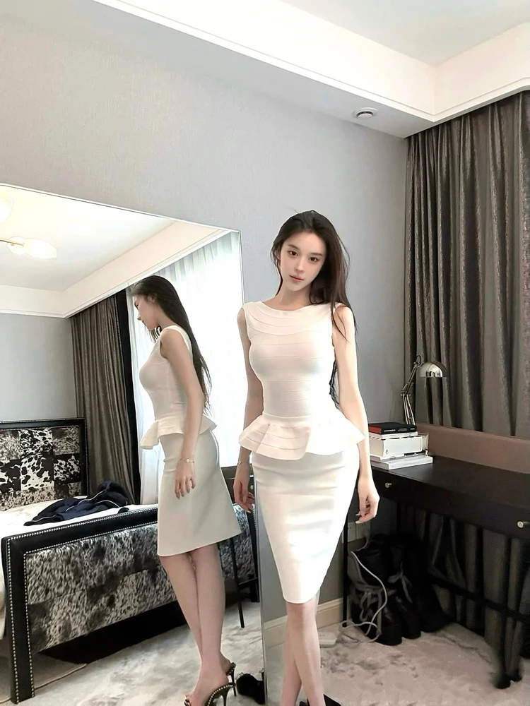 

Ele Simple Commuter White Collar Beautiful Body ape ow off Date Dr High Waist Strap Dr Faionable Polyester Fiber