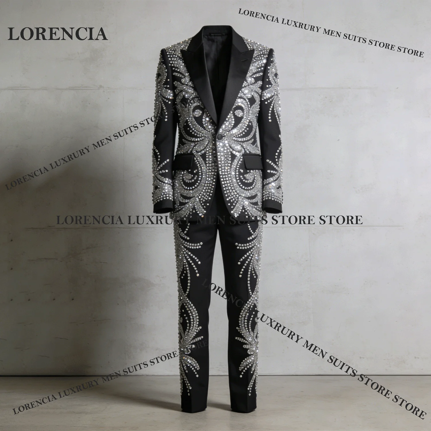 

Exquisite Customized Diamond Design Handsome Men Suits Elegant Wedding Tuxedos Slim Ropa hombre 2 Pieces Sets Groom Male Blazers