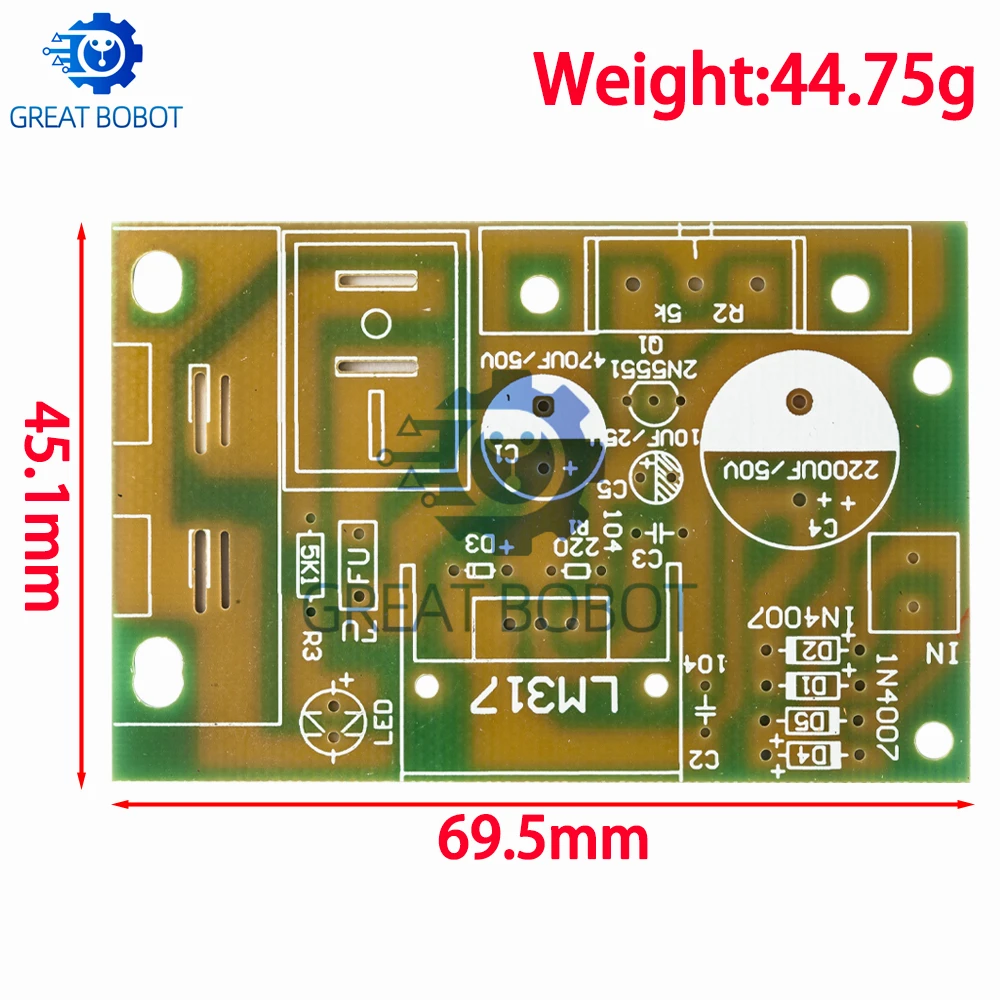 BS LM317 DIY Kit Step Down Power Supply Module Adjustable Voltage Regulator Switch Resettable Fuse Electrolytic Capacitor Board