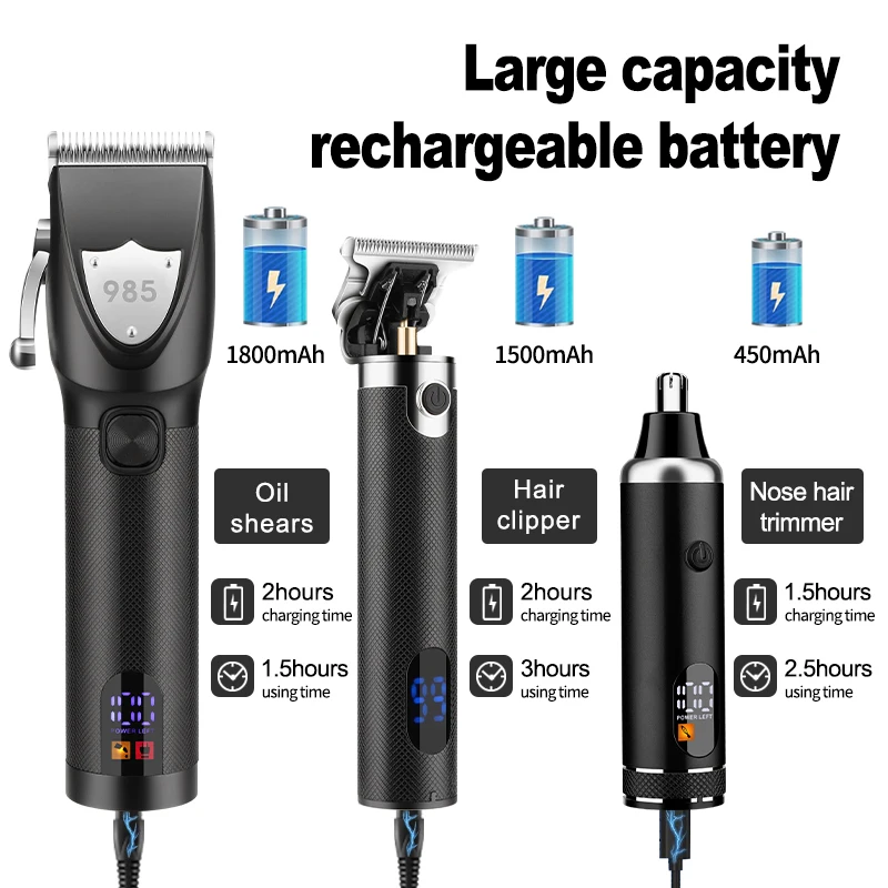 Resuxi 985 جديد 3 في 1 مشابك شعر ماكينة تشذيب شعر الأنف 3 قطع مجموعة أدوات للعناية الشخصية للرجال للاستخدام الاحترافي #2