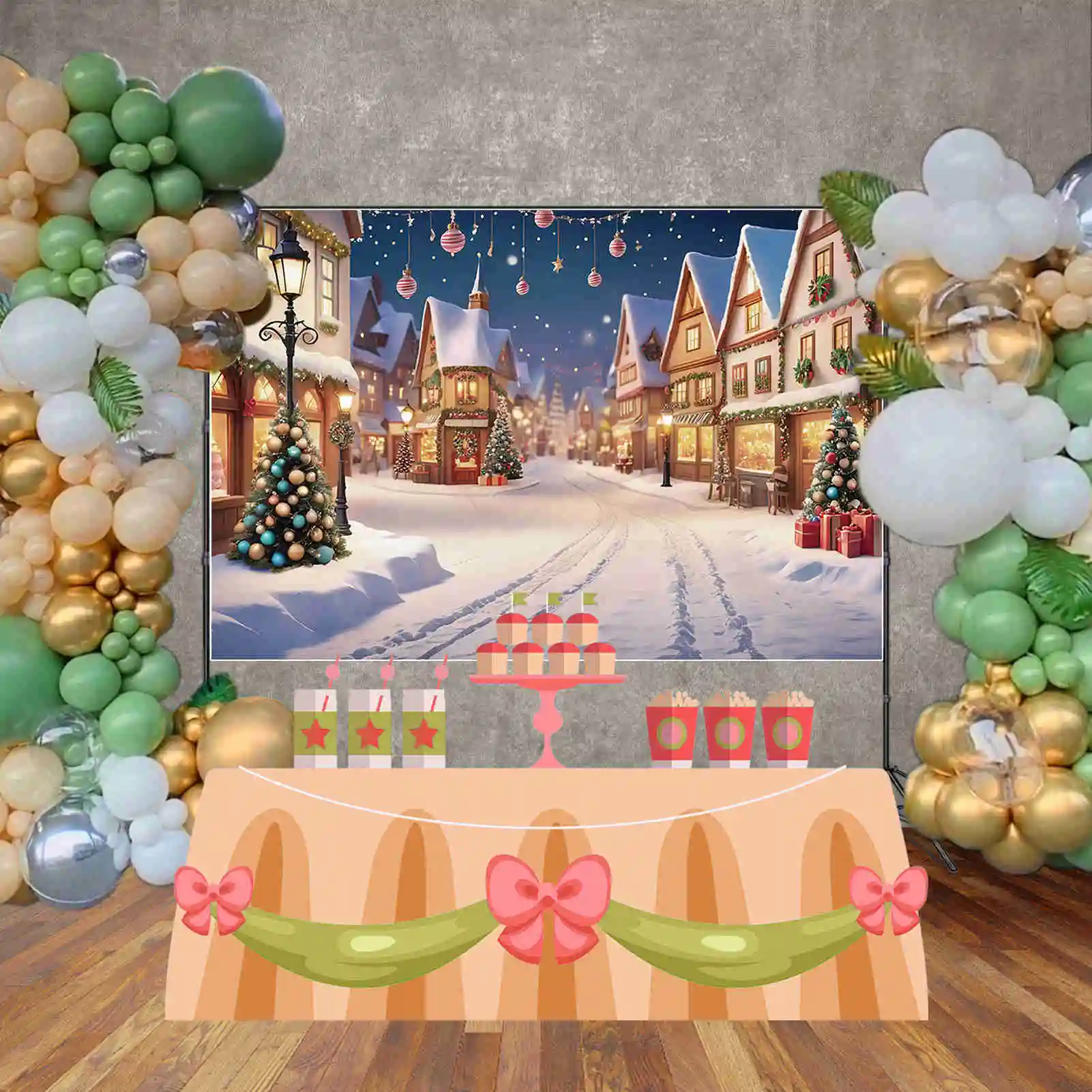 MOON.QG 2024 Christmas Winter Village Street Photography Backdrop Child Xmas New Year Photo Background Studio Photobooth Props