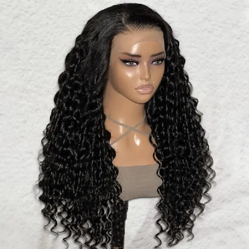 

Long 26" Soft 180Density Glueless Black Kinky Curly Lace Front Wig For Women With Baby Hair Synthetic Preplucked Heat Resistant
