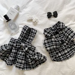 Winter Dog Dress Pet Dog Warm Clothes Black White Striped Plaid Dog Shirt Puppy Skirt Thickened Cotton Dog Coat Bichon Cat Vest