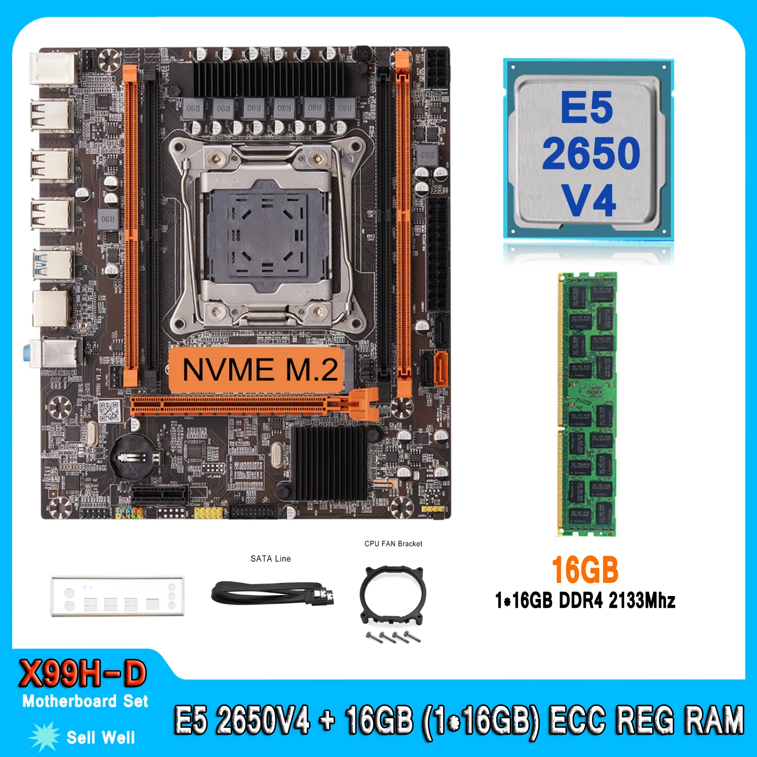 

Kit Xeon X99 Motherboard with E5 2650 V4 and 16GB(1*16GB) DDR4 2133MHz RECC Memory LGA 2011-3 Combo Set E5 2650V4 Motherboard