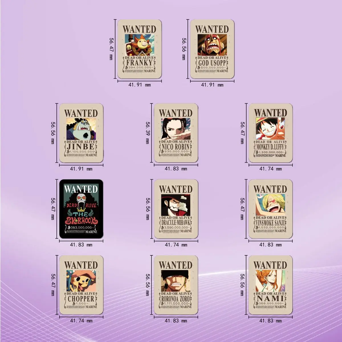 

One Piece Wanted Poster Straw Hat Crew Series Creative Magnetic Refrigerator Sticker, Strong, No Glue, No Trace Magnetic Sticker