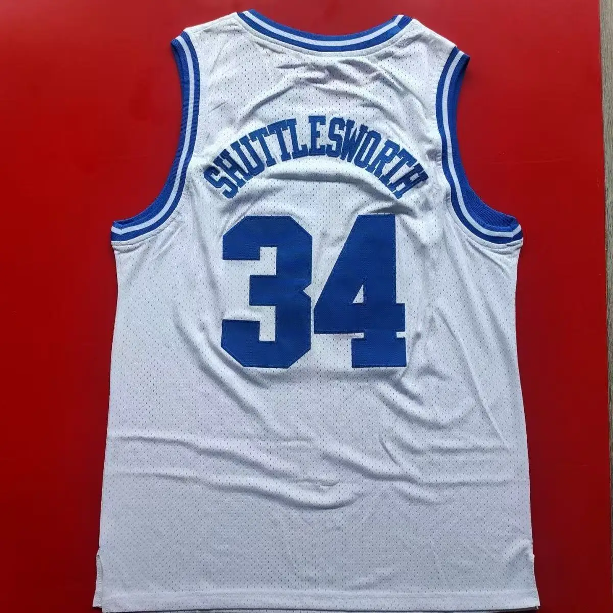 Uomo # 34 Maglia Jesus Shuttlesworth Maglia Lincoln High School Blu Bianco Ray Allen Film He Got Game Maglie da basket