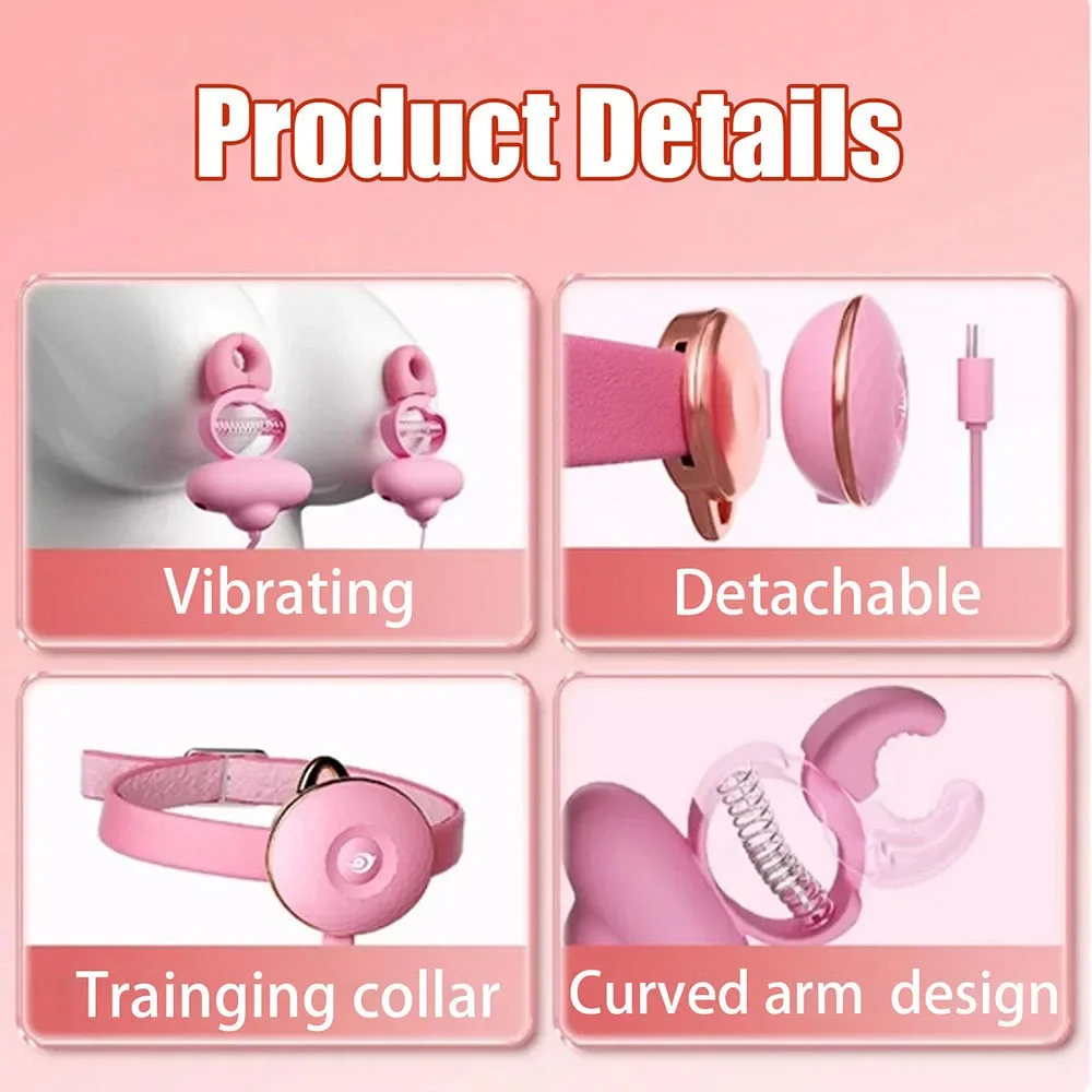 Electric Vibrating Nipple Clamps Vibrator For Women 2 In 1 Wearable SM 10 Vibration Vibrators With Bondage Collar Adult Sex Toys