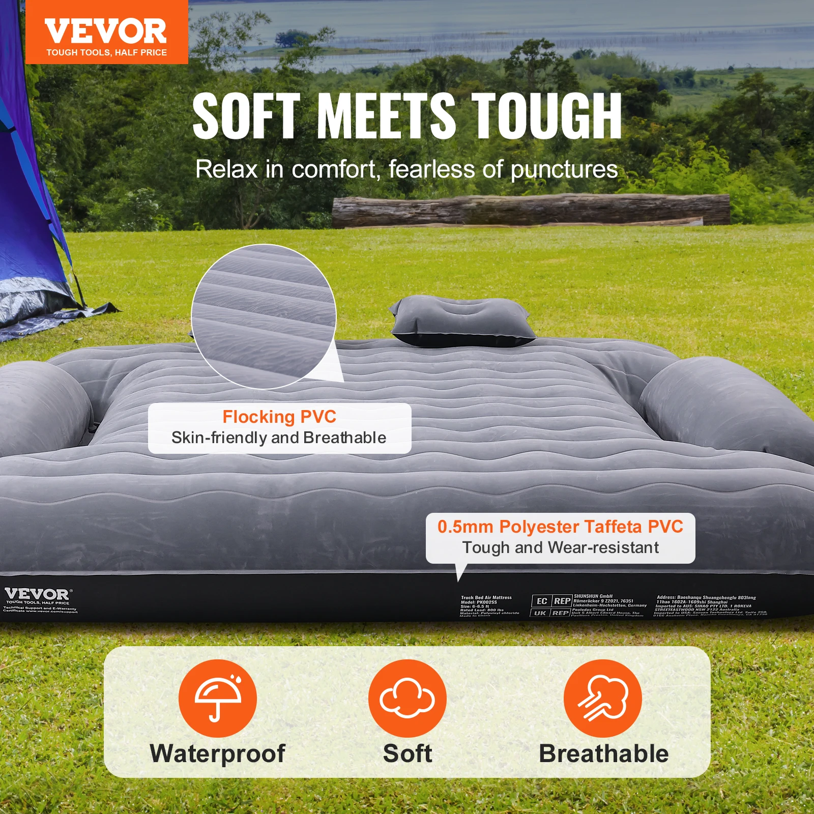 VEVOR Truck Bed Air Mattress for 6-6.5 ft Full Size Inflatable Camping Bed for Chevrolet Silverado Dodge Ram Ford 150/250/350