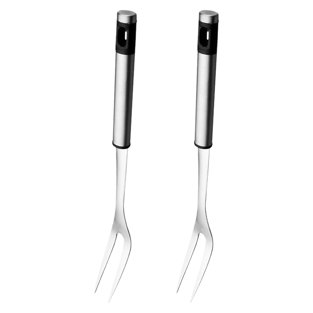 

2pcs BBQ Forks Stainless Steel Durable U Shaped Meat Forks Grill Tools Long Handle Roasting Chicken Fish Hot Dogs Steaks