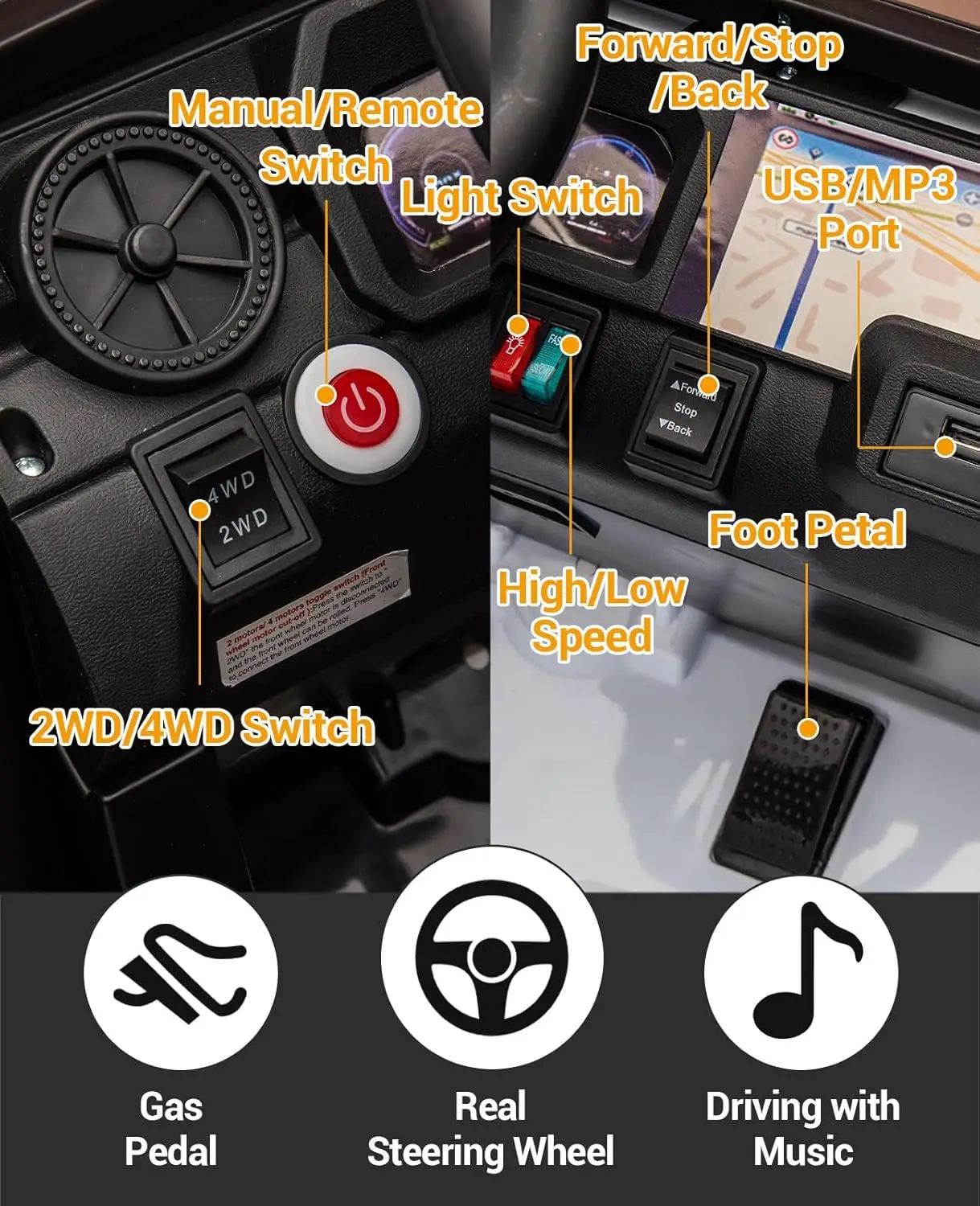 Voiture électrique pour enfants, camion à monter sous licence Toyota LC250 24V 2 places avec télécommande, moteurs 4 × 100W, 4WD/2WD commutable