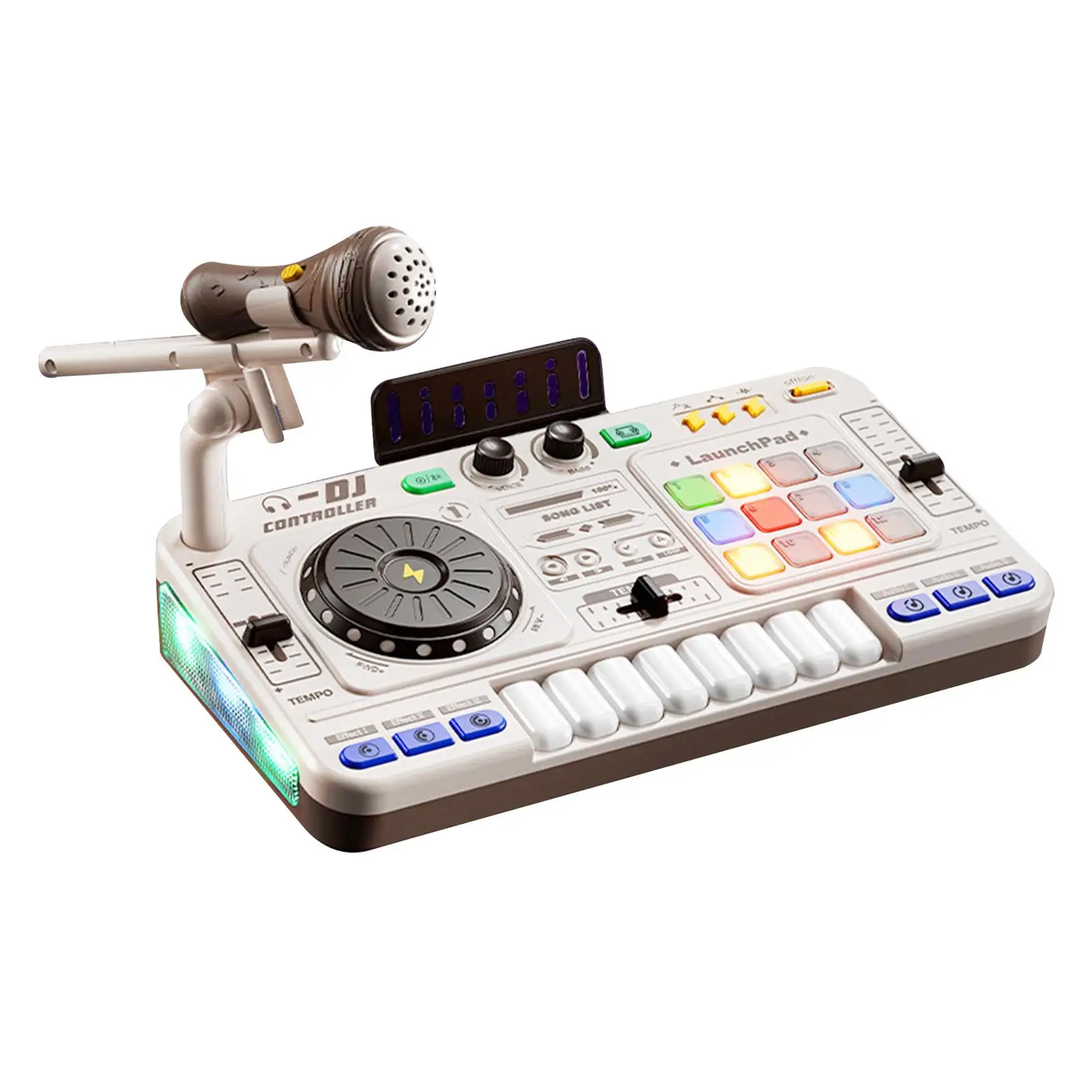 لعبة خلاط دي جي للأطفال مدمجة في ميكروفون تعليمي لحفلات DJ لعبة القرص الدوار لحفلات أعياد الميلاد في الأماكن المغلقة في مرحلة ما قبل المدرسة وحفلات أعياد الميلاد الخارجية
