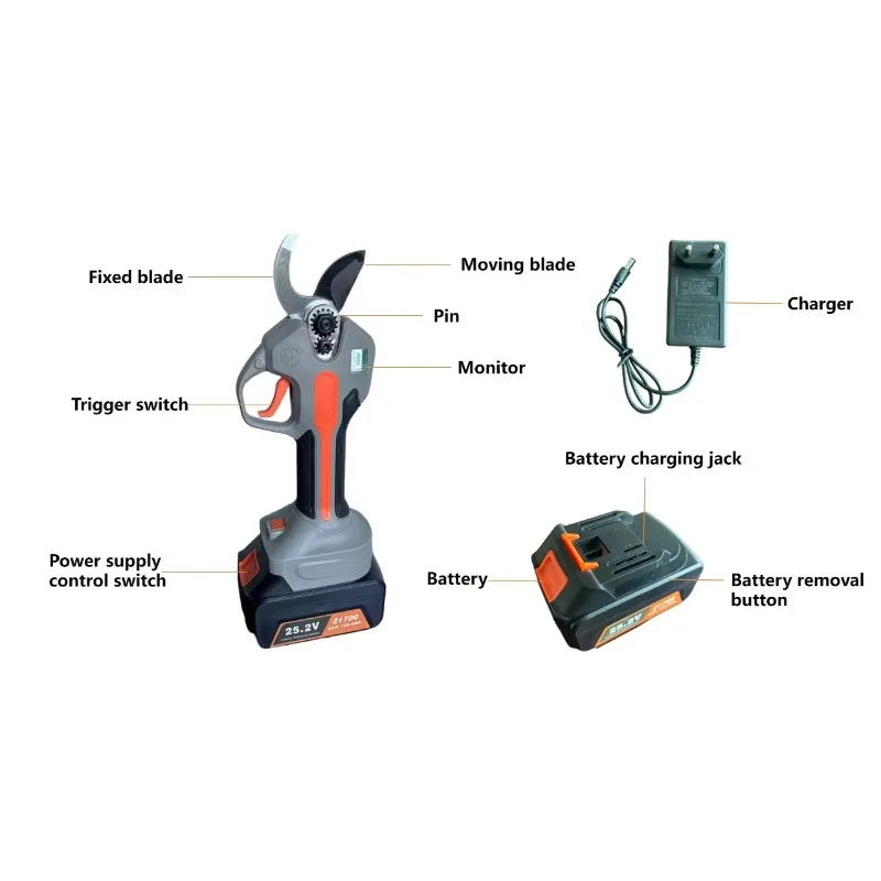مقص كهربائي لبطارية الليثيوم، مقص حديقة لاسلكي، مقصات تشذيب لاسلكية لفروع شجرة الفاكهة