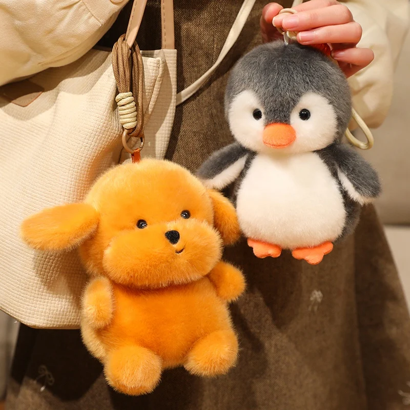 Lovely Penguin Sheep Chicken Dog Siamese Cat Plush Keychains Pendant Girls Backpack Phone Plush Keyring Small Table Companion