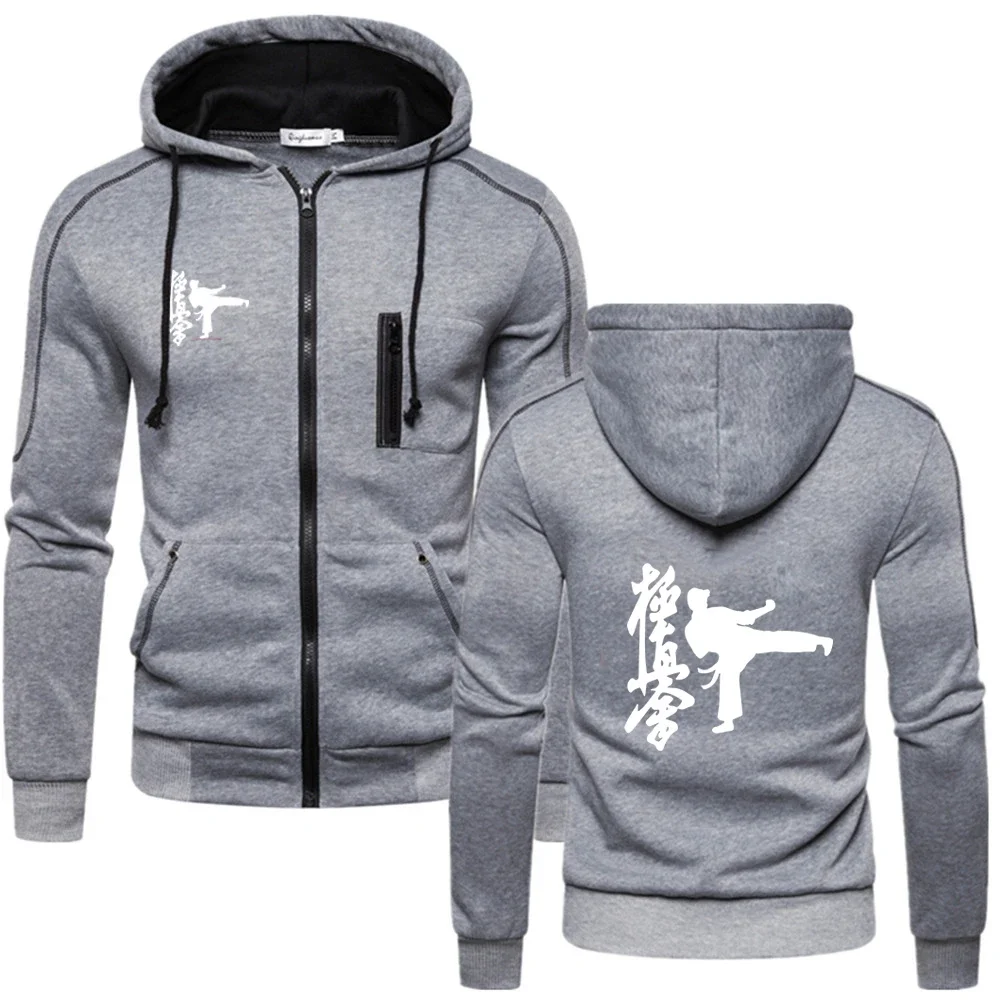 2024 frühling Herbst männer Kyokushin Karate Logo Druck Sport Casual Zipper Einfarbig Sweatshirt Mit Kapuze Zipper Jacke Hoodies