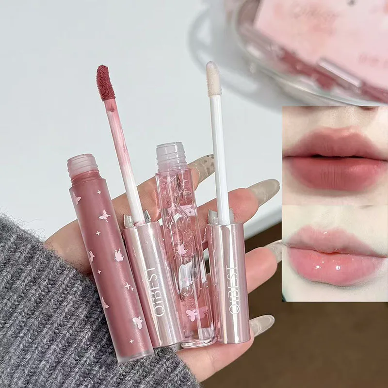 Feather Butterfly Soft Gloss Lippen-Make-up-Set, matt, matt, Herbst- und Winteratmosphäre, weiße Halskette, Lippenschlamm-Set