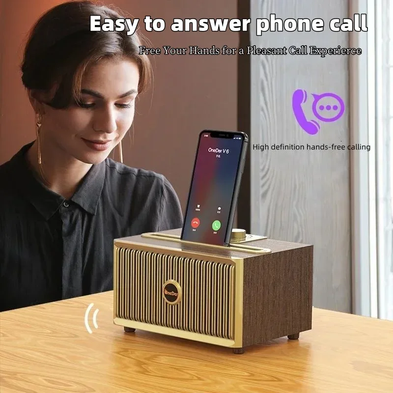 

Retro Portable Outdoor Speaker Wireless Bluetooth Audio Deep Bass Radio Wooden Artistic Design Long Battery LifeMusic Box AUX