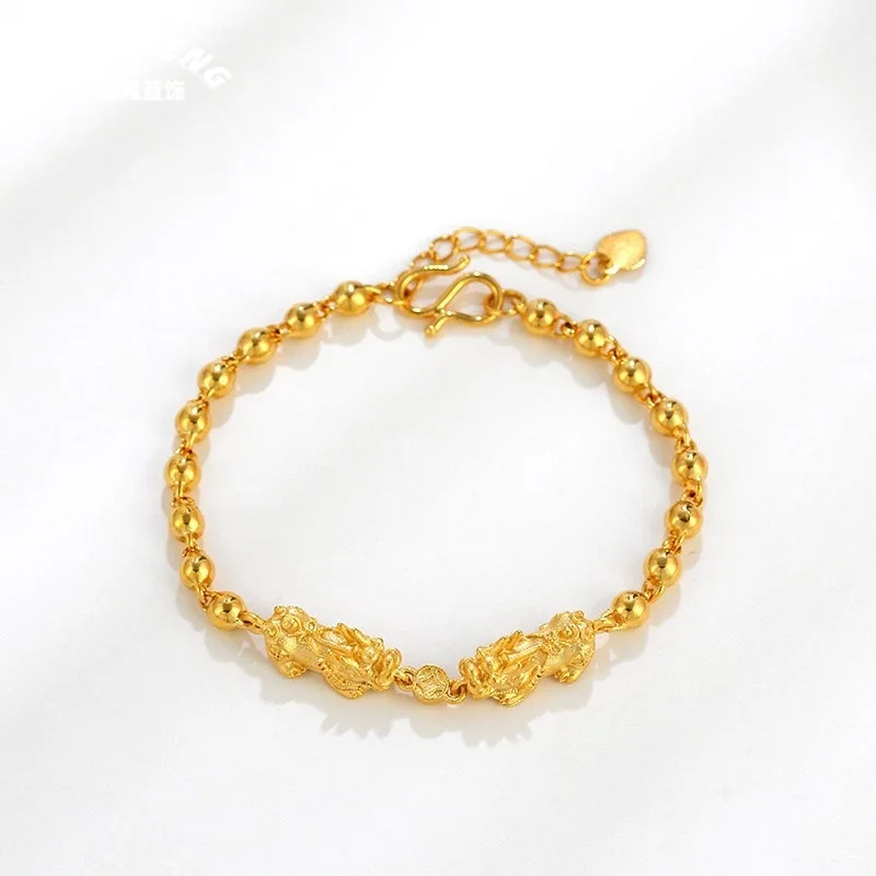 24K real gold retro national style ingot brave bracelet women's jewelry au9999 gold brave imitation gold couple bracelet