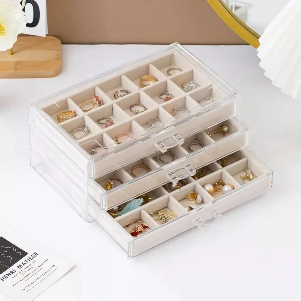 New Adjustable Jewelry Storage Case Acrylic Stackable Earring Organizer Velvet Tray Bracelet Ring Display Rack