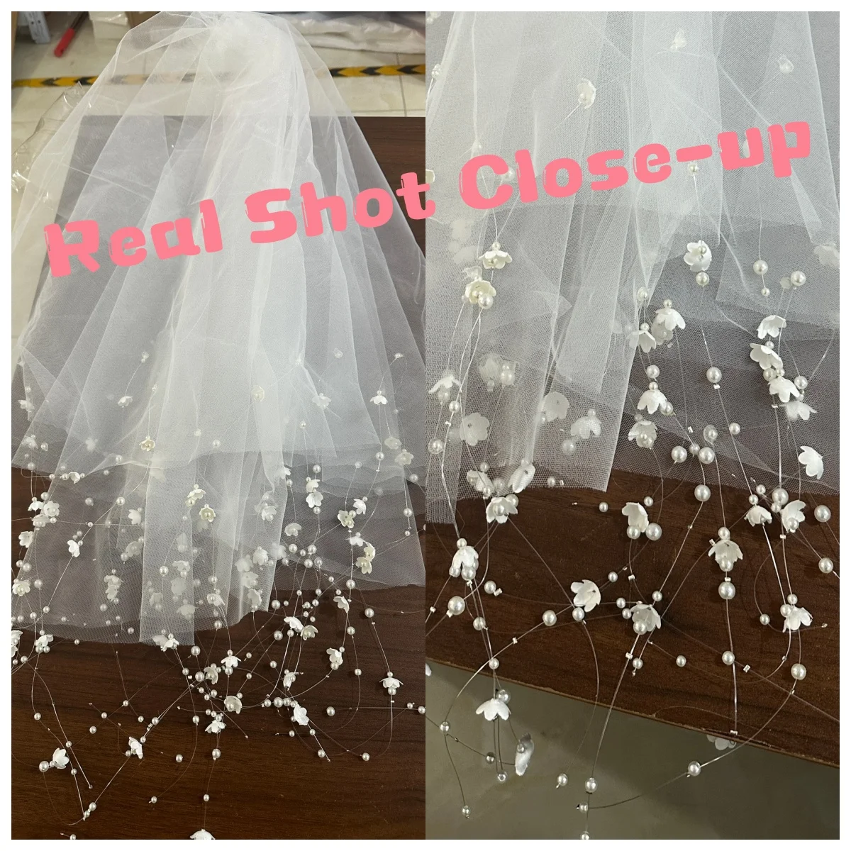 Neuer Maiglöckchen-Quastenschleier, super handgenähter Perlenschleier, feenhaft, perfekt für Brautkleider, Foto-Requisiten. – Detail 3