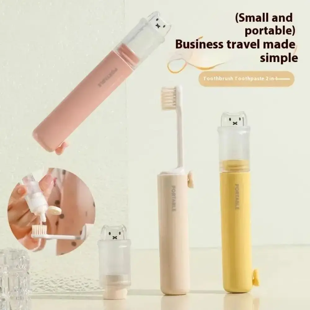 

2Pcs Foldable 2 in1 Travel Toothbrush Soft-bristled Leak-proof Mini Toothbrush Toothpaste Set Multi-functional
