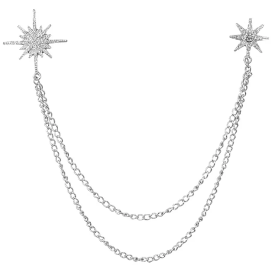 

Silver Brooch, Rhinestone Star Brooch for Women Star Pins Lapel Chain Suit Chain for Men Women Hanging Tassel Chains Dainty Jew