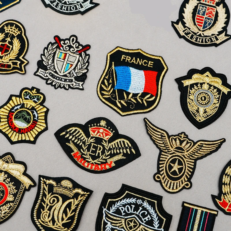 Gold Embroidered Security Shield European Uniform Iron On Arm Badge Fashion Crown Eagle Club Commemorative Badge