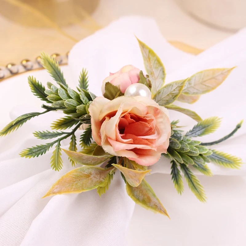 PEANDIM Newest Napkin Holder Artificial Flower Style Napkin Rings Wedding Party Table Decoration Home Banquet Dinner Supplies