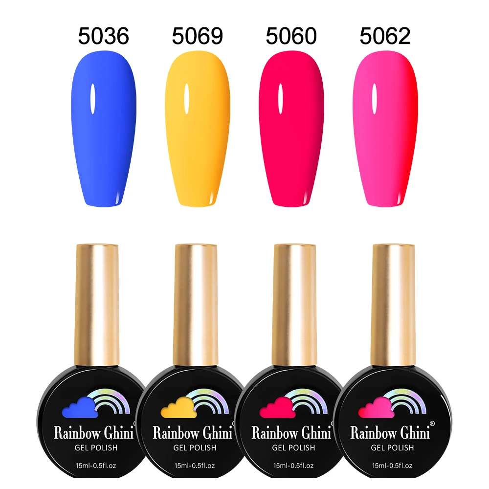 Rainbow Ghini 4 Colors Summer UV Nail Polish Set 15ml Fluorescent & Nude Shades Professionals Gel for Manicure HEMA & TPO Free