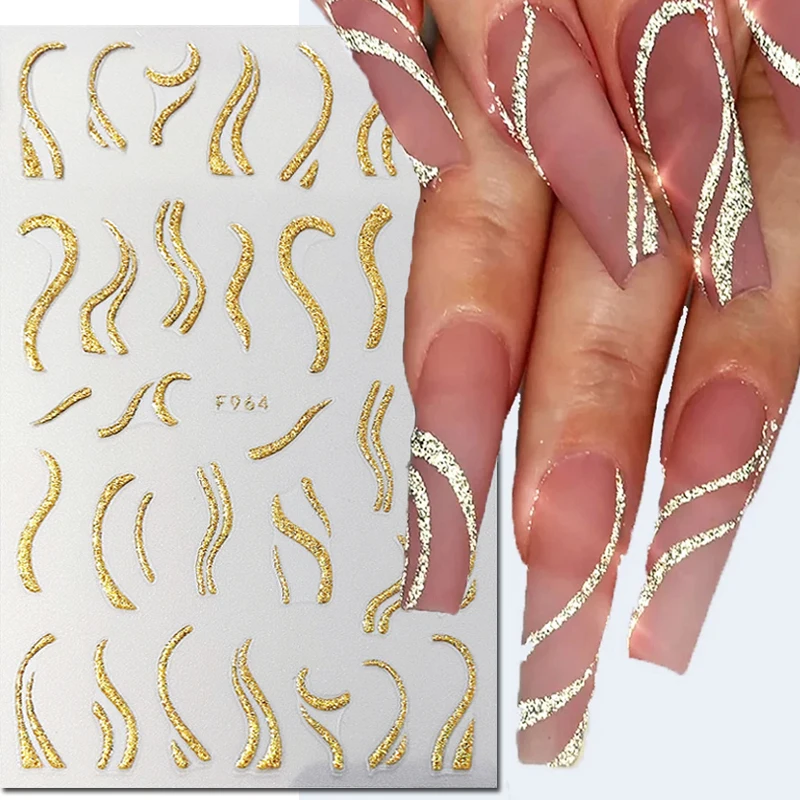 

3d Nail Art Gold Glitters French Swirl Strip Star Heart Adhesive Sliders Nails Stickers Accessories For Decorations Tips Beauty