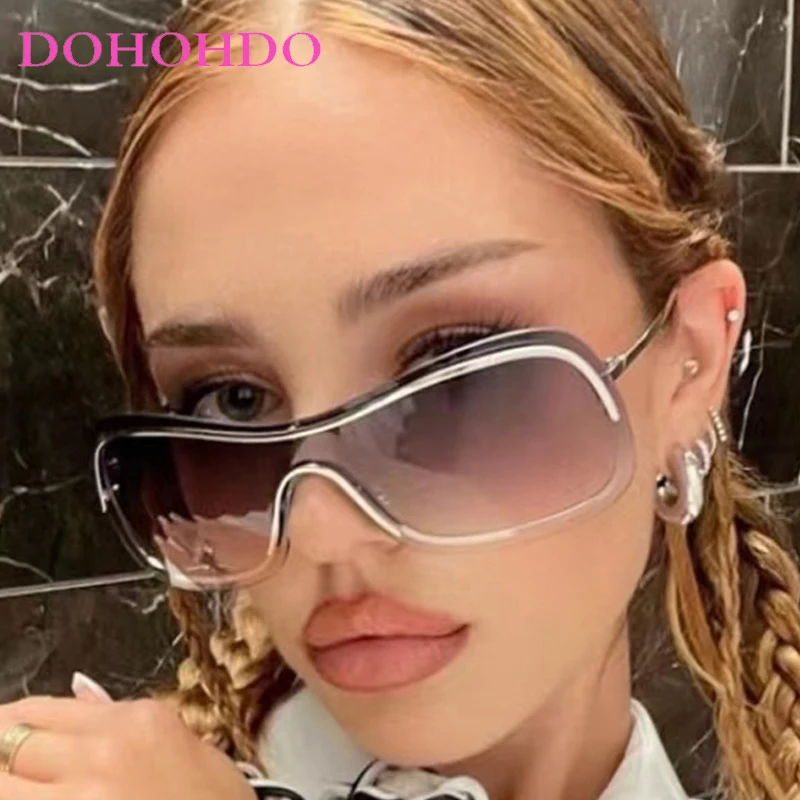 2025 Metal Y2K Wrap Around Sunglasses Women Silver Mirror Sun Glasses One Piece Steam Punk Goggles Men Sun Shades Eyewear UV400