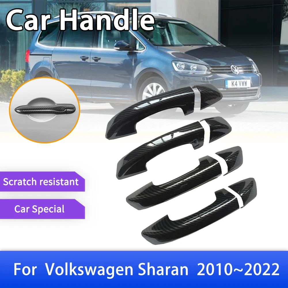 Carbon Fiber Door Handle Cover Catch Trim for Volkswagen VW Sharan MK2 7N 2010~2022 Car Accessories Stickers 2011 2015 2016 2017