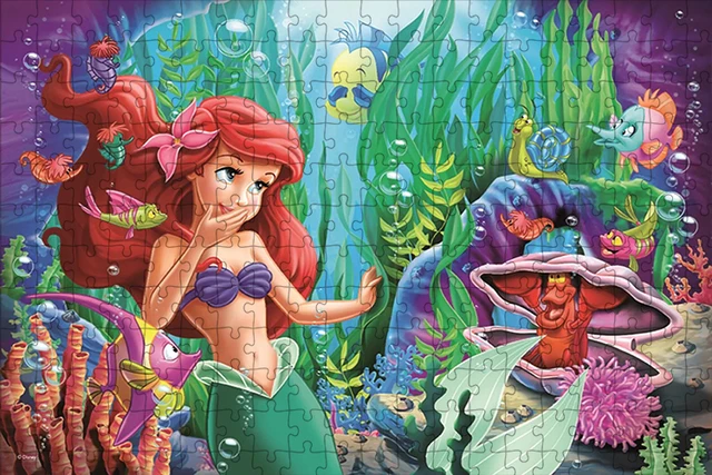 Disney Princess 35/300/500/1000 Pieces Wooden Puzzles Little Mermaid Ariel Jigsaw Puzzle for Children's Educational Cartoon Toys