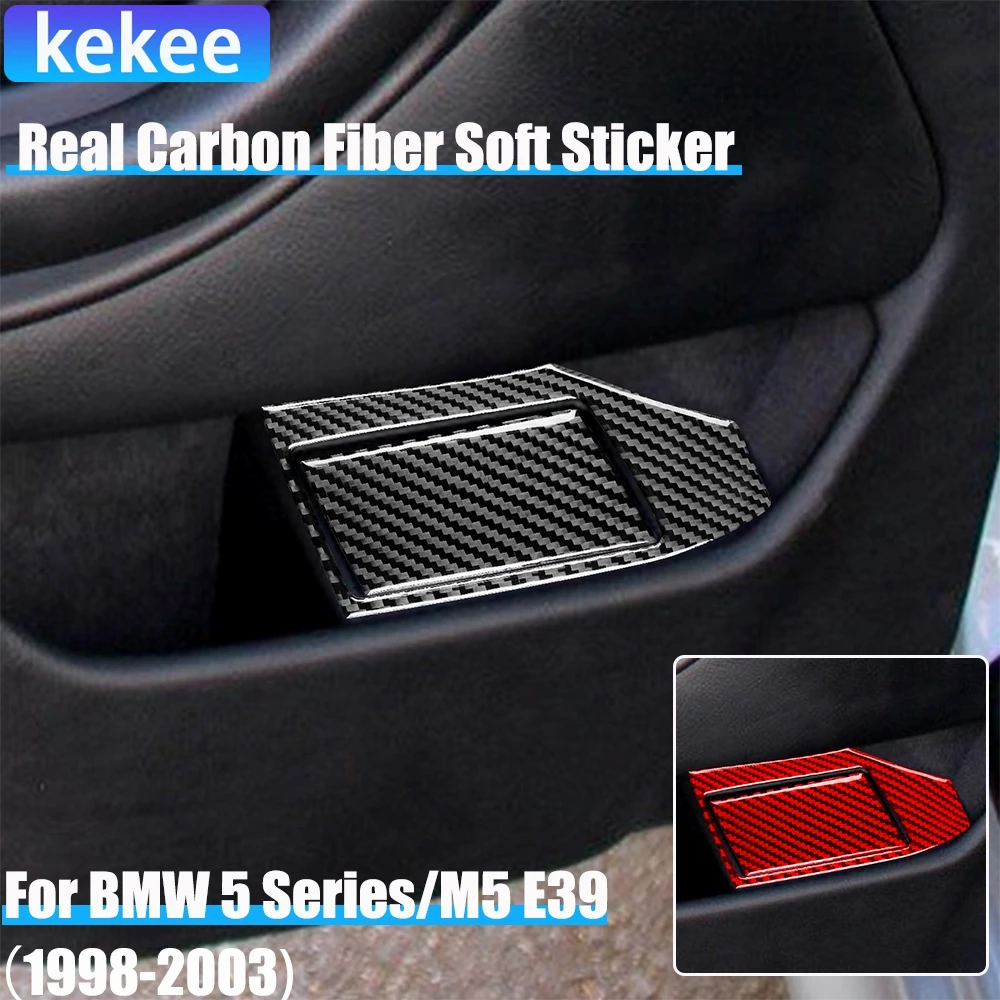 Real Carbon Fiber Car Accessories Rear Door Ashtray Cover Soft Sticker For BMW 5 Series/M5 E39 1998 1999 2000 2001 2002 2003