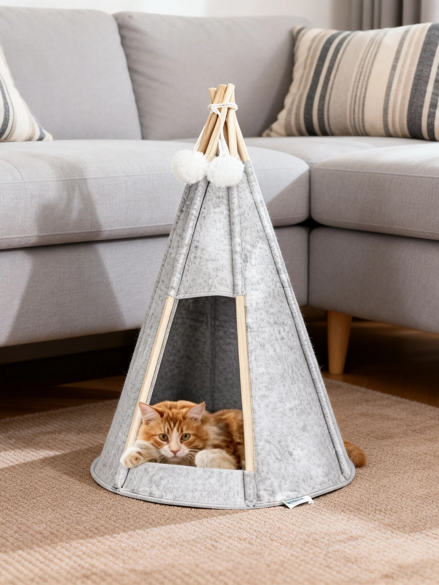 Tienda de campaña para gatos con forma de tipi, altura 77cm, tamaño grande 49x49cm, refugio acogedor y estable