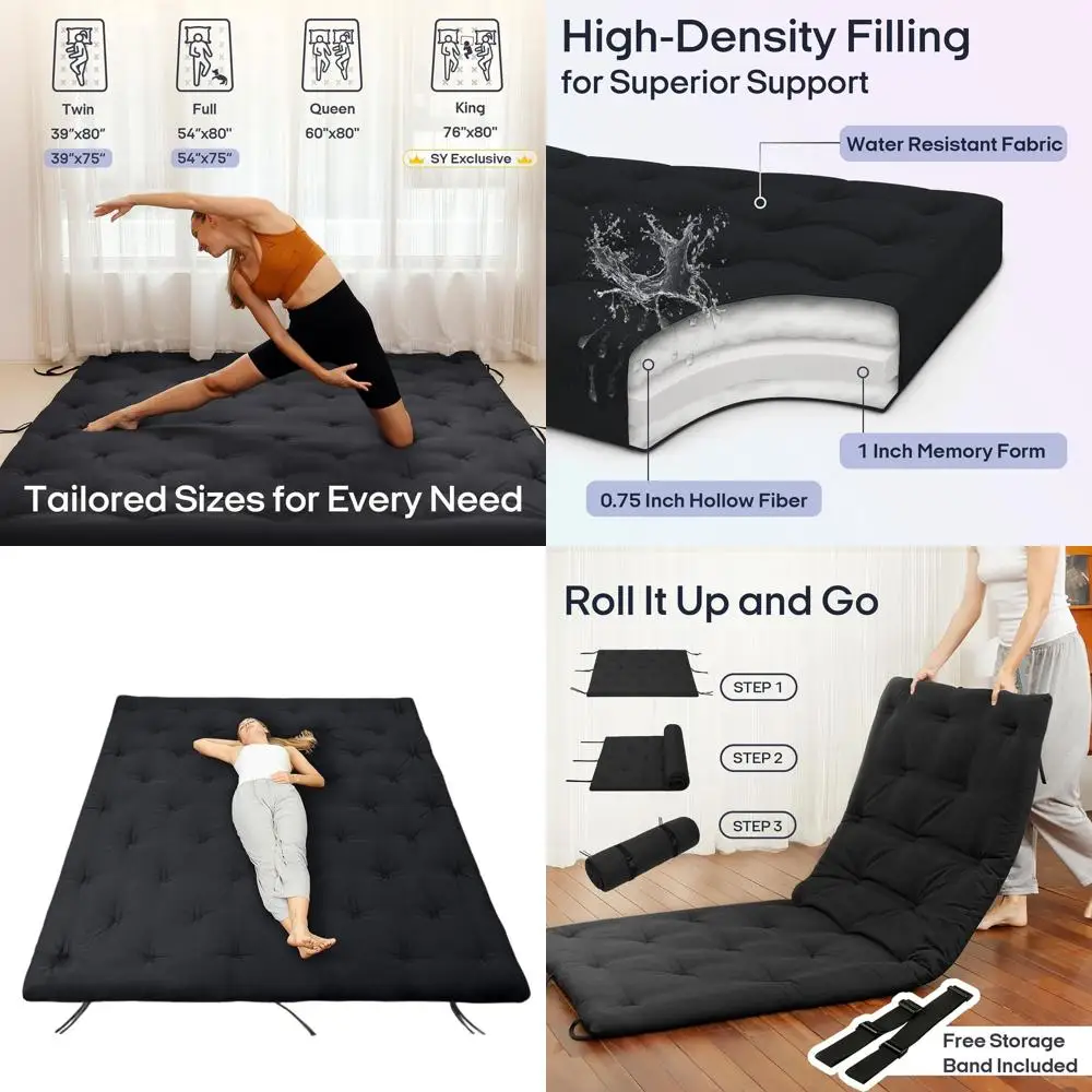 

Японский напольный матрас-футон, полный размер 75 x 54 дюйма, утолщенная складная напольная кровать для взрослых, складной шезлонг, спальный коврик с татами