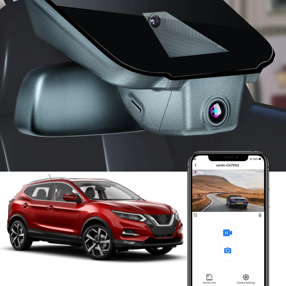 Car DVR for Qashqai Nissan J11 2015 to 2020,Fitcamx 4K Dash Cam,Support 128GB Max,Wireless Front and Rear Dual Camera