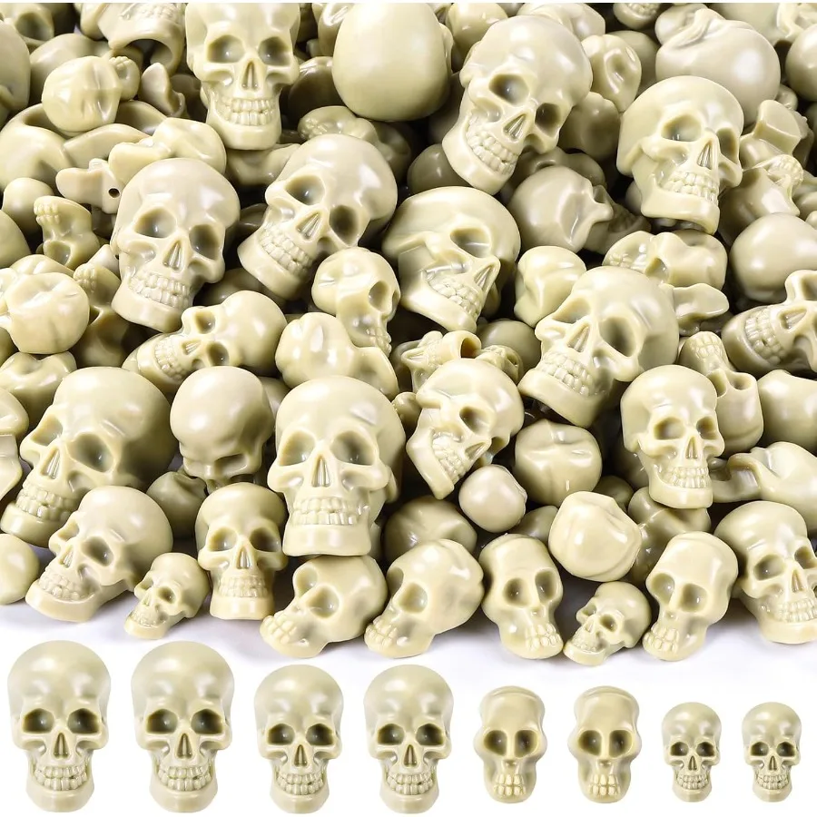 

150 PCS Halloween Mini Skull Heads Decoration Plastic Miniature Decorative Skulls Halloween Resin Skeleton Head Figurines for H