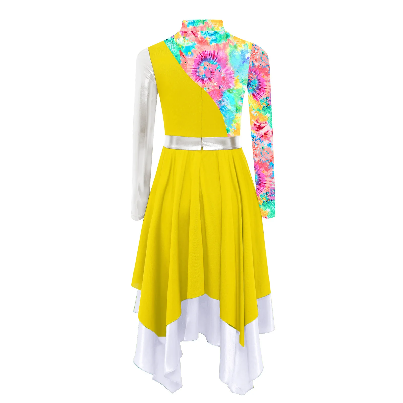 Kids Girls Liturgical Praise Modern Lyrical Dance Tunic Dresses Print Metallic Church Worship Dance Choir Performance Costume - Image 3