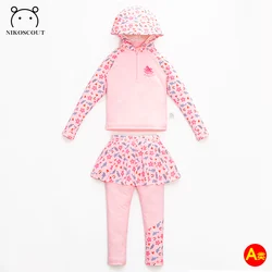 Children's Swimsuit Girl Fashionable Seaside High-End Long-Sleeved Trousers Split Sunscreen Quick-Drying Baby Swimsuit