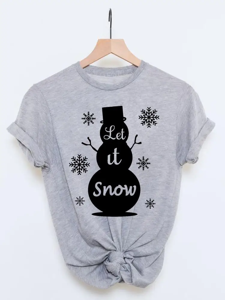 

Tee Christmas Women Fashion Lady Printed Lovely Snowman Trend Happy New Year Clothing Short Sleeve T-Shirts Graphic T Top