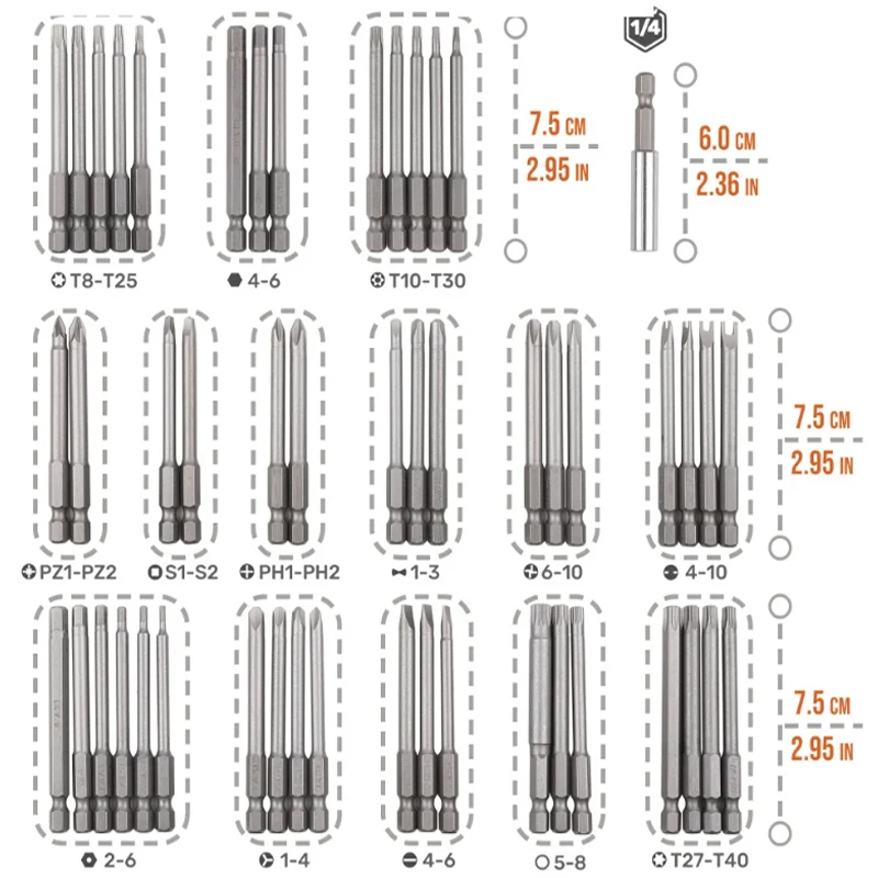 Multifunctional Screwdriver Kit Set 1/4'' Professional  Screwdriver CRV Tool Magnetic Long Double Sided Inserts Screwdrivers Set