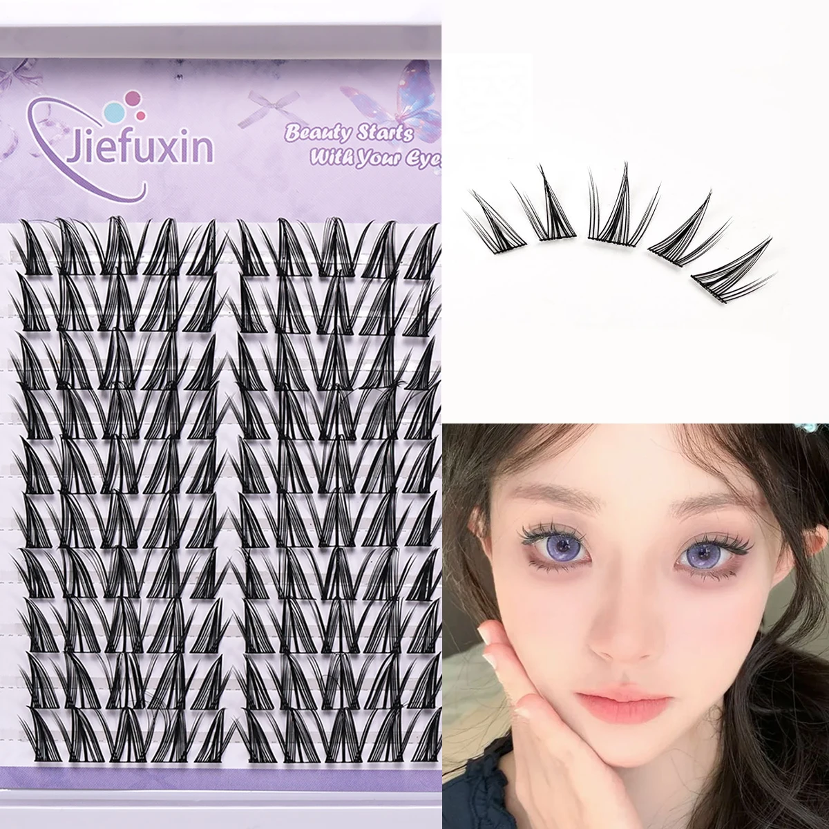 10 Reihen Dicke Wimpernverlängerungen, Mix C-Curl Einzelwimpern-Cluster, DIY Falsche Wimpern, Geeignet für Anfänger – Detail 1