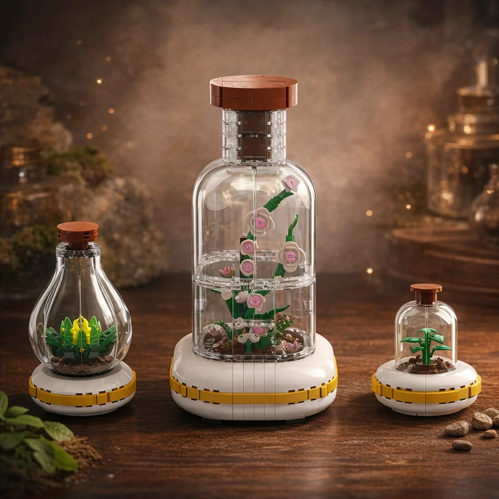 

MOC Glass Terrarium Building Blocks, DIY Miniature Plant Models, Creative Flower and Plant Display for Adults & Kids