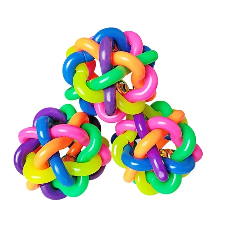 لعبة الكلب أجراس ملونة كرات مطاطية الحيوانات الأليفة القط الكلب لعب لعبة مضغة لدغة مقاومة الصوت التدريب الإنسان الحيوانات الأليفة التفاعل الملحقات #4