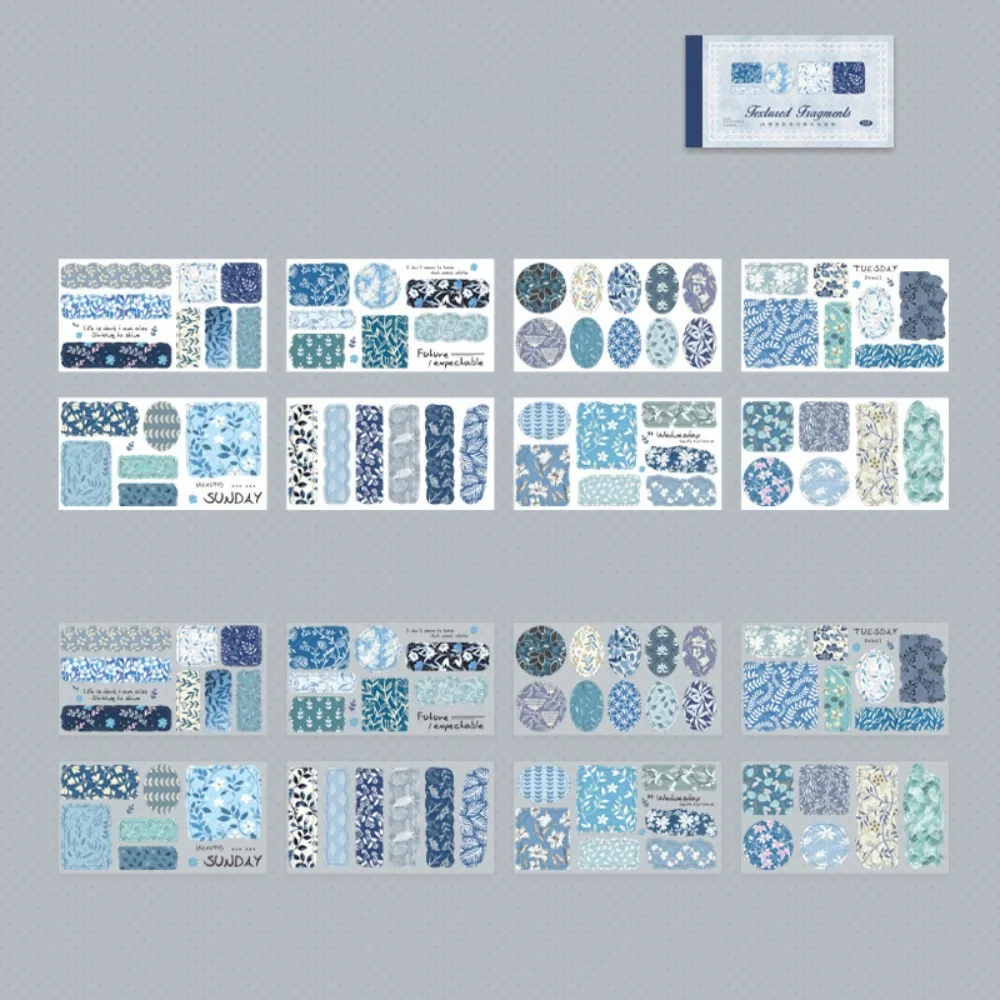 

16pcs Textured Fragments Series Sticker Book Floral Geometric Design DIY Pattern Stickers PET&Washi Paper Cartoon Craft Stickers