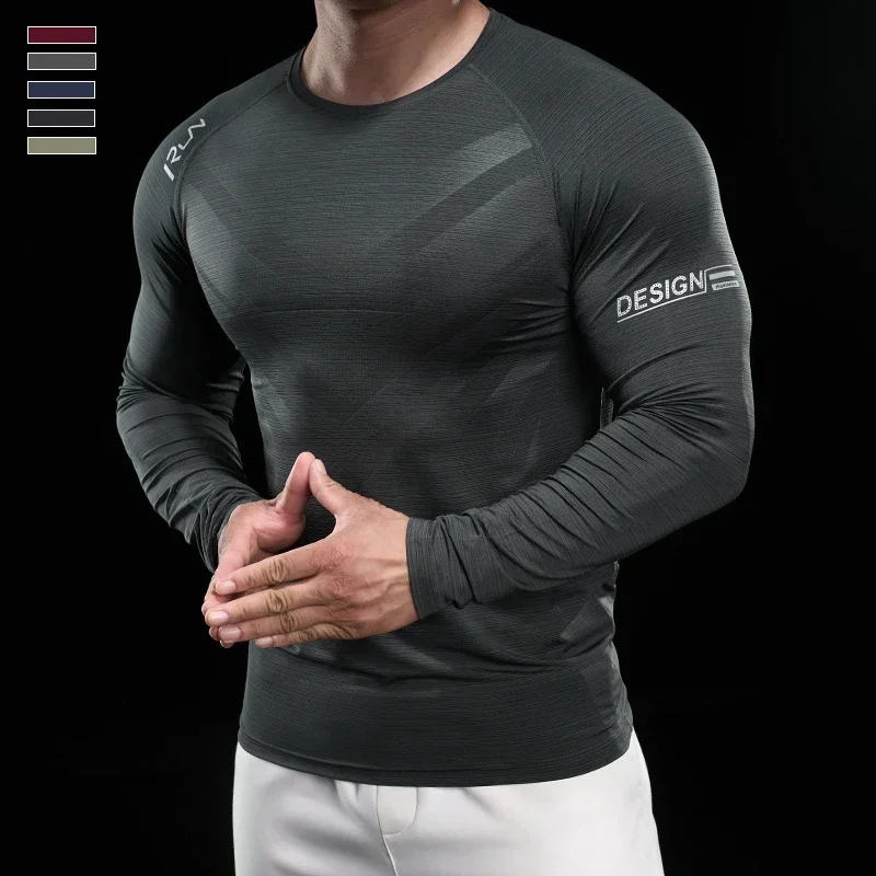 Men Running T-shirt Jogging Tracksuit Athletic Shirt Compression Long Sleeves Sport Tees Gym Fitnes Muscle Fit Shirt