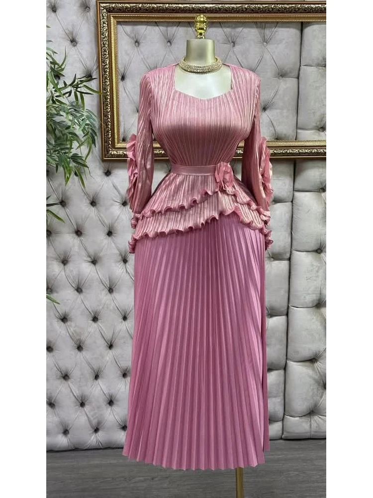 EGRM Miyake Pleated Set Women Solid Tierred Ruffles Top & Large Size Folds A-line Skirt Two Pieces Sets 2025 Spring New 7G9802