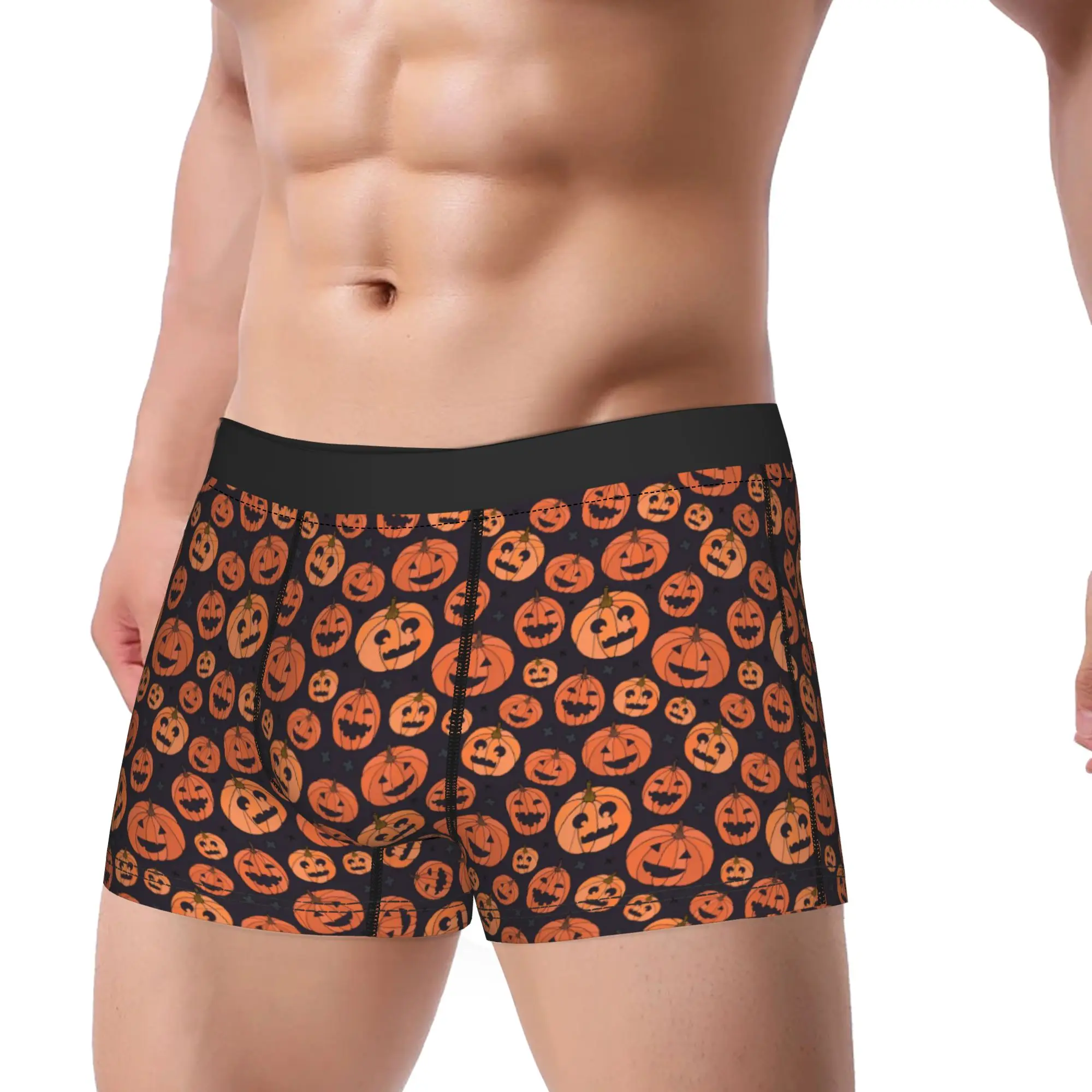 Happy Halloween Men Underwear Pumpkin Cartoon Boxer Briefs Shorts Panties Funny Breathable Underpants for Male Plus Size