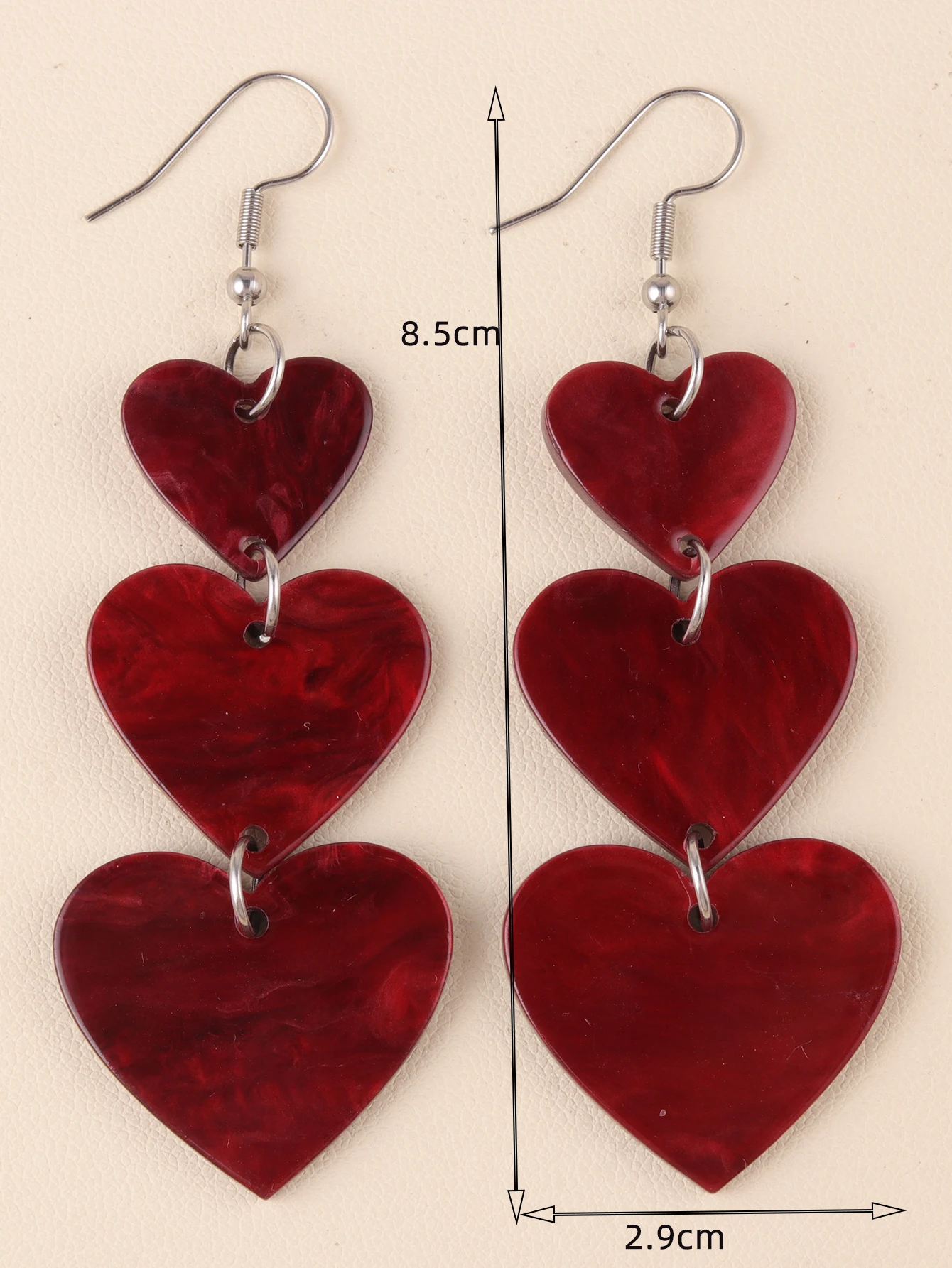 Valentine'S Day Gift 3 heart-shaped Splicing Smooth Acrylic Dangle Earring Fashionable And Trendy Style Earrings For Women