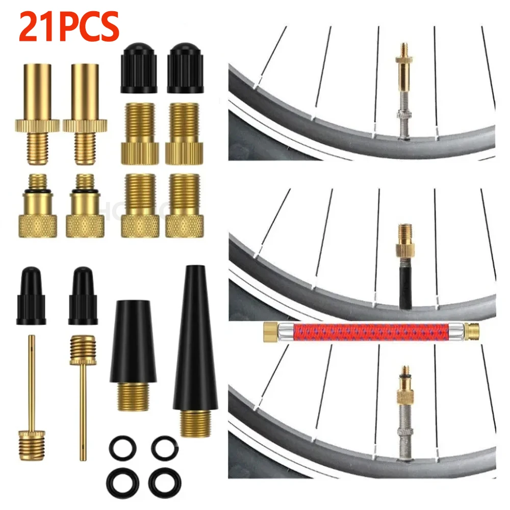 21-teiliges Ventiladapter-Set aus Messing Reifenventil-Konverter Luftschlauch-Adapter-Kit Autoteile für Fahrradpumpenanschluss Fahrrad-Luftpumpe